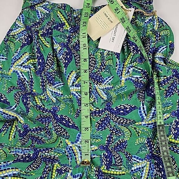 Midnight Sky -175 Blue Green Floral Linen Blend Tie Waist Wide Leg Pants Size S - Picture 7 of 9